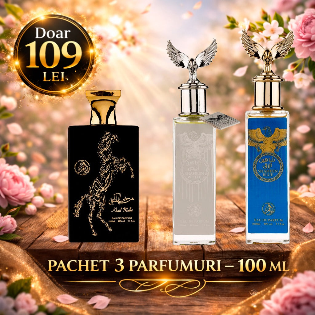 Pachet 3 Parfumuri 100 ml Shaheen White , Khail Malaki , Shaheen Blue
