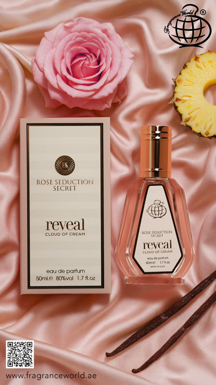 Apa de Parfum Rose Seduction Secret Reveal Cloud of Cream by Fragrance World, Femei, 50 ml