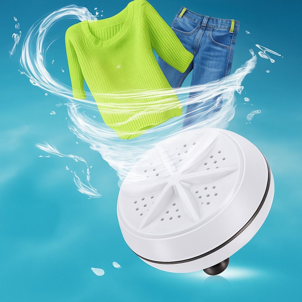 Mini Masina de Spalat Rufe, Portabila, cu Ultrasunete, USB, 10L, Alb