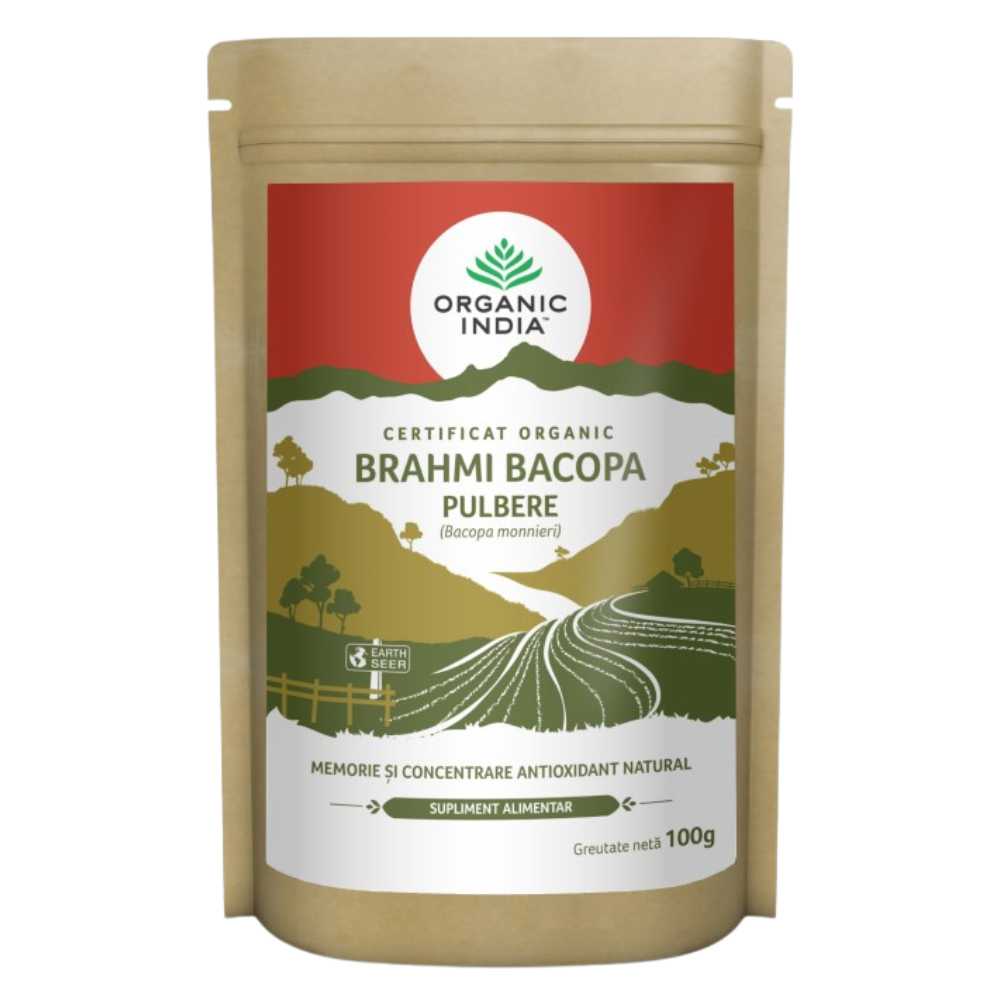 Organic India Brahmi Bacopa Tonic Celebral si Memorie Pulbere, 100g
