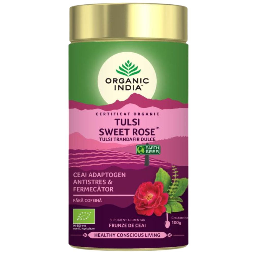 Organic India Ceai Adaptogen Tulsi Trandafir Dulce, 100g