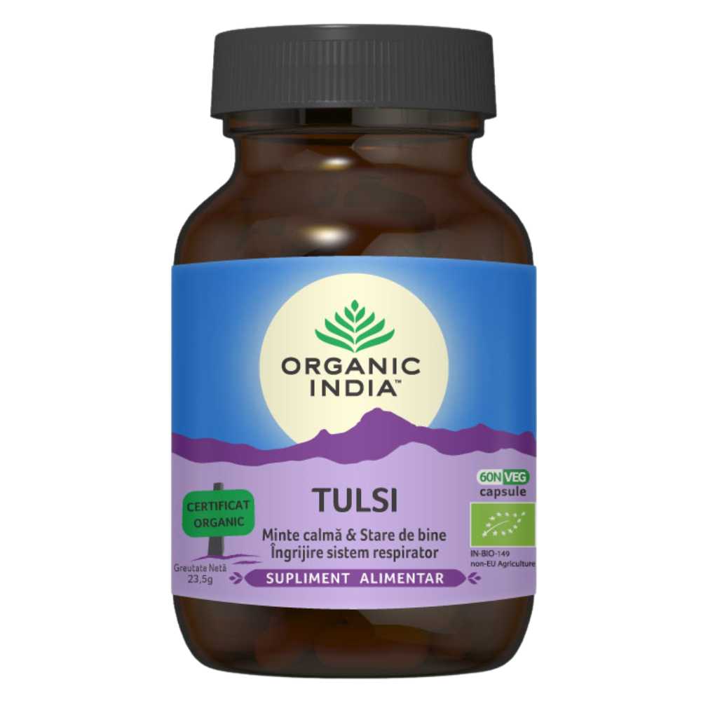 Organic India Tulsi Minte Calma si Ingrijire Sistem Respirator, 60 capsule
