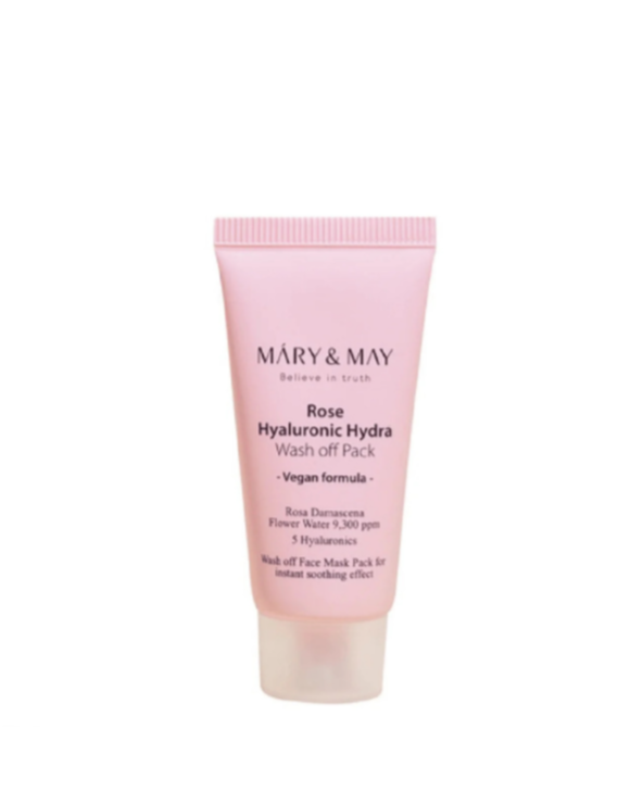 Masca tip wash-off cu extract de trandafir si acid hialuronic - mini, 30g| Mary and May