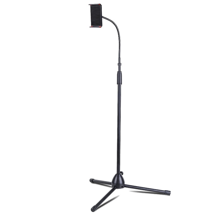Floor Tablet Tripod Stand, 360° Adjustable Rotation, for 3.5-10.5 inch Phone Tablet, 90-170 cm, WALALLA, Aluminum, Black