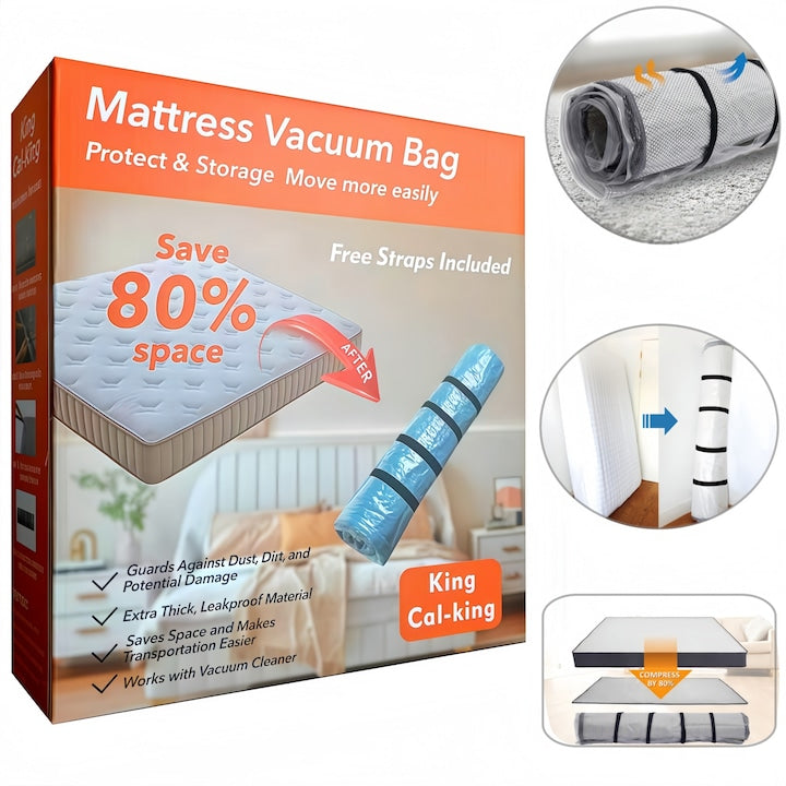 Wacorresi Mattress Vacuum Storage Bag, Space-saving Vacuum Bag for Mattresses, Moisture and Dust Protection, Thick Plastic 130x250cm, Suitable for 5-15cm Mattresses, Vacuuming Recommended, Transparent