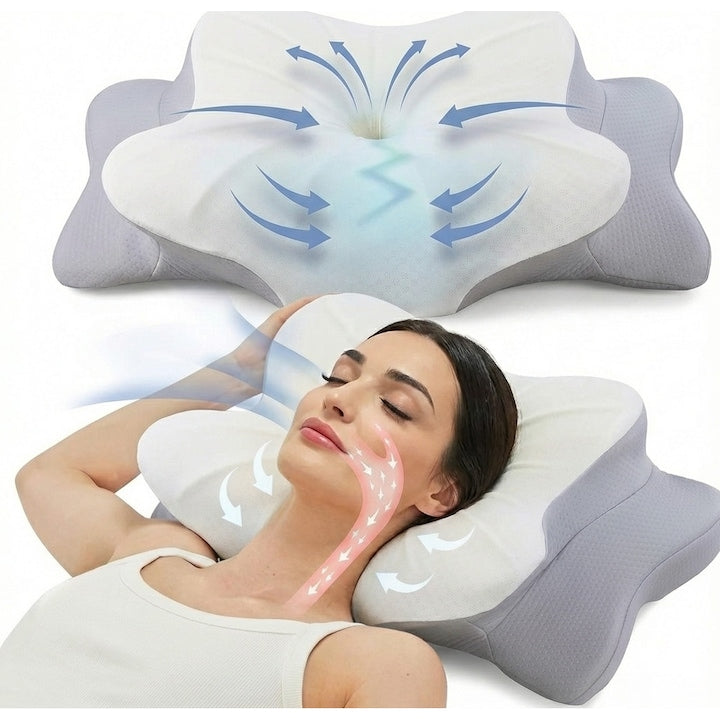 Perna ortopedica pentru dormit NextWave® Spuma cu Memorie pentru suport Cervical Ergonomica pentru Gat si Suport Cervical Ideala pentru dormitul lateral spate sau stomac Husa detasabila lavabila Hipoalergenica