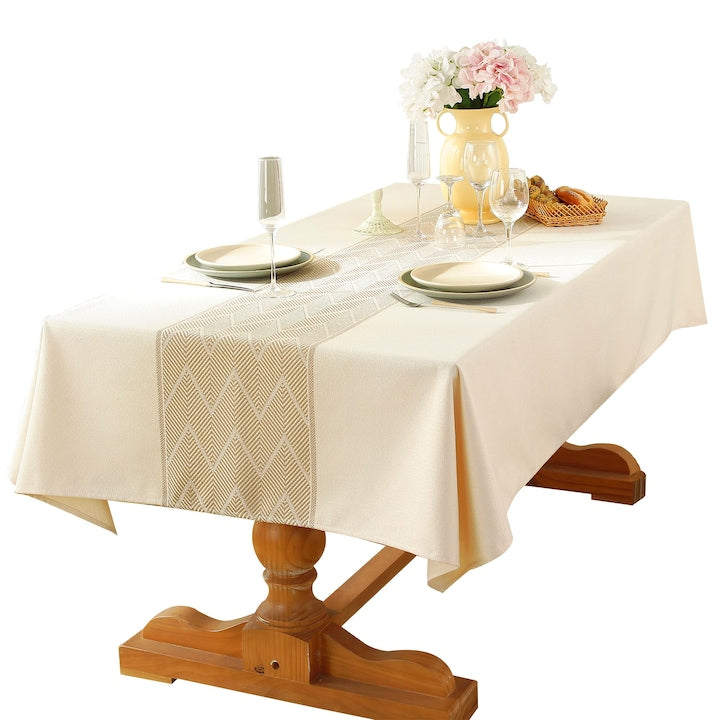 Fata de masa dreptunghiulara bumbac impermeabila rezistenta la cute champagne 140x220cm 6-8 persoane