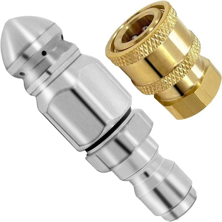 ZOUN Sewer Cleaning Nozzle, 1/4" Quick Connect + 1/4" Female Internal Connector, High Pressure, Stainless Steel, Suitable for Cleaning Stubborn Stains, Unclogging Sewers, Rust Removal