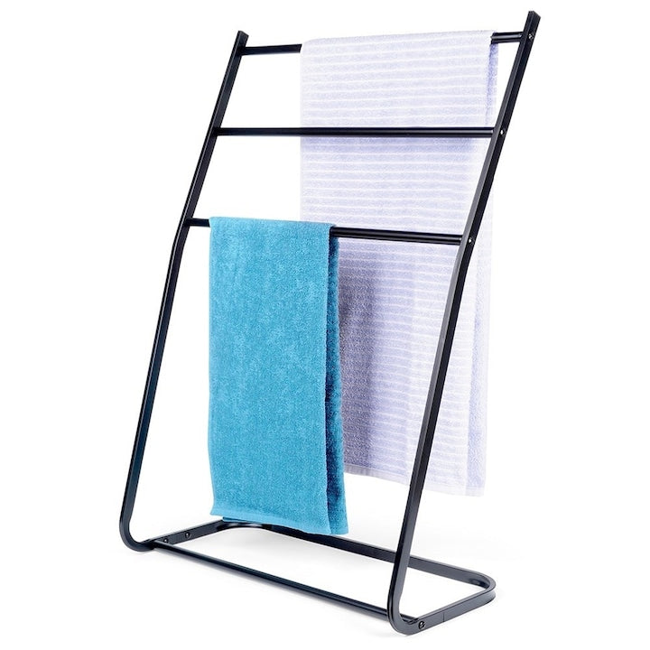 Suport Pentru Prosoape Vilde 58x28x86.5 cm Fabricat Din Metal Vopsit Electrostatic Constructie Stabila Trei Bare Pentru Uscare Design Modern In Stil Loft Negru