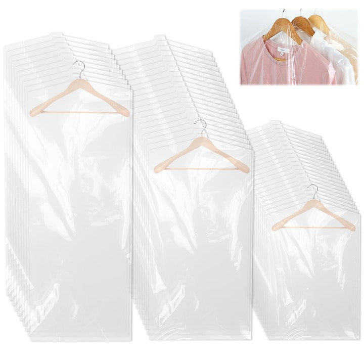 Set 50 Bucati Huse Protectie Haine Plastic Transparent 3 Dimensiuni Reutilizabile WALALLA