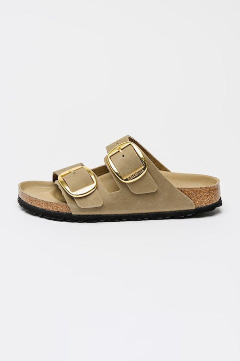 Birkenstock - Papuci de piele intoarsa cu catarame Arizona Maro taupe 40 12 rate cu 0% dobândă