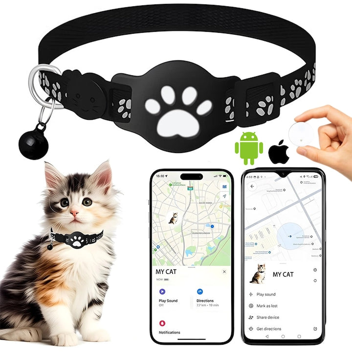 Tracker GPS pentru animale de companie Bedee Mini localizator pentru pisici Reglabila Anti-pierdere Rezistent La Apa compatibil cu iOS si Android Urmarire in Timp Real Durabila Dispozitiv de urmarire cu zgarda Negru