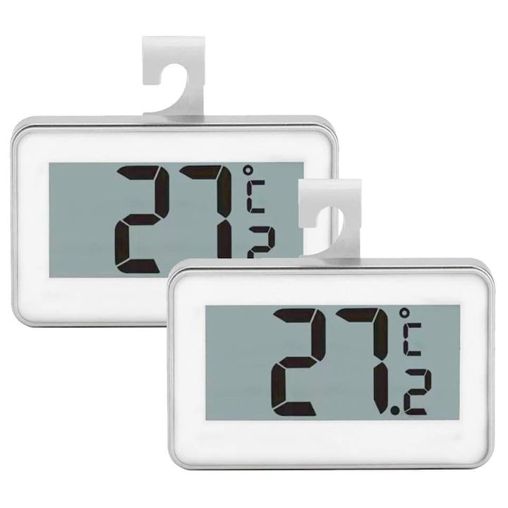 Termometru digital pentru frigider si congelator ZGGZERG Termometru de bucatarie Ecran LCD mare Cu carlig si baterie Portabil Inregistrari de temperatura minima si maxima -20°C~60°C ABS 71.5 x 45.8 x11.2mm Alb