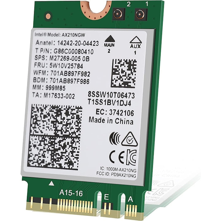 Placa de retea Rqiurpn AX210ngw Tri-Band Wi-Fi 6E Bluetooth 5.3 5374Mbps NGFF M.2/A-E-Key 802.11ax