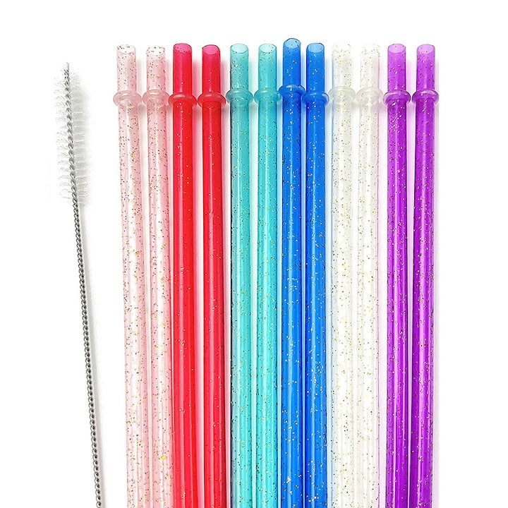 Set Paie Cocktail JENUOS 12 bucati Multicolor Reutilizabile cu Perie de Curatat 23cm