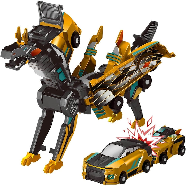 Masinuta transformabila 2-in-1 Set Camion Dinozaur Interactiv Doua masini magnetice transformate in jucarii de dinozauri multicolor pentru copii 4-6 ani OUYLAF Jucarii pentru baieti si fete