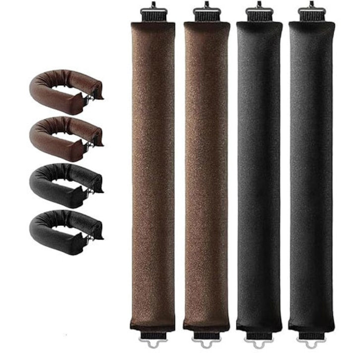 Set 4 Bigudiuri Flanel fara caldura 27CM pentru bucle durabile si naturale fara deteriorare Negru/Maro
