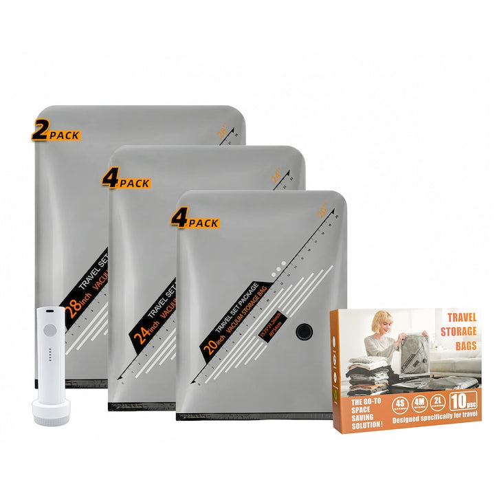 Set 10 Saci Vidat Haine cu Pompa Wireless Wacorresi Reutilizabili Transparent/Gri S:54x40cm*4 M:64x47cm*4 L:74x54cm*2