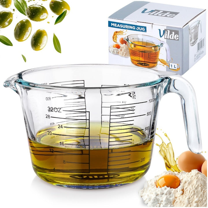 Cupa De Masurare Vilde 21.5x16x11 cm Sticla Rezistenta La Temperaturi De La -30°C La +400°C Maner Ergonomic Si Cioc Scara Vizibila In Ml Si Uncii Transparent 1