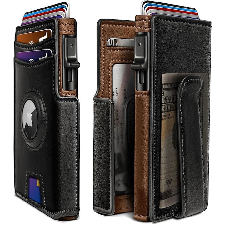 Fantasy - Travel wallet with RFID protection, 10 card slots, compartments, coin pocket, ID window, pop-up design, magnetic flap closure, quick access, 9.7*7.5*2.8cm, black-brown, 12 interest-free installments