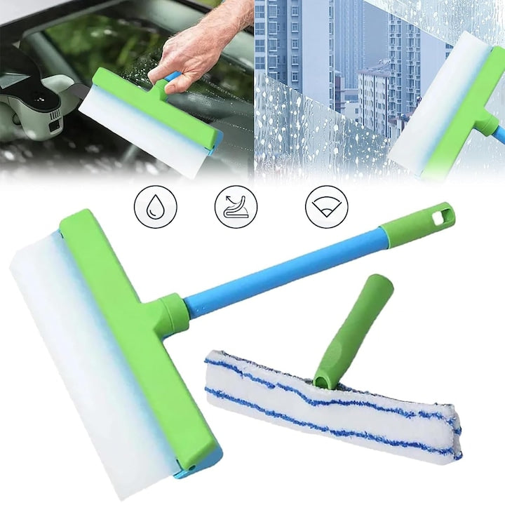 Kit De Curatare A Geamurilor Kit De Racleta De Geamuri Din Silicon Instrument De Curatare A Sticlei 2 In 1 Cu Racleta Din Silicon Si Stergator Din Microfibra Pentru Sticla Oglinda Usa Auto