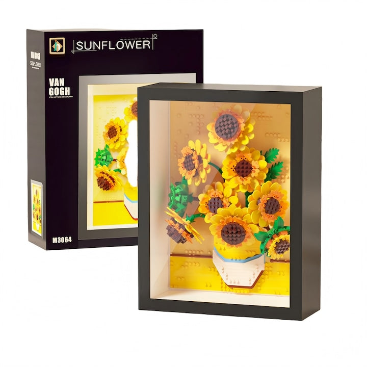 Set de Constructie Rama Tablou Floarea-Soarelui Van Gogh Blocuri Creative 1120 Piese 16.8x6.4x22 cm Decor de Masa sau Perete
