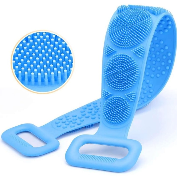 Perie de corp tip banda Vitolog pentru spate cu masaj silicon albastru 60cm