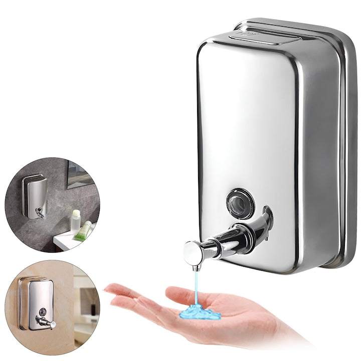 Dozator de Sapun Lichid Wacorresi Dozator Sapun lichid Capacitate 500ml inox Usor de instalat si curatat Montare pe perete Design cu inchidere Durabil Pentru Baie Bucatarie Hotel Spital Mall Argintiu