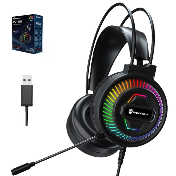 Casti gaming RGB Fantasy Casti cu fir pentru laptop microfon cu anulare a zgomotului cu lumina led difuzor 50mm 7.1 USB Cablu pentru casti de 2 0 m Casti moi complet inchise pentru PC PS4 Xbox Nitendo