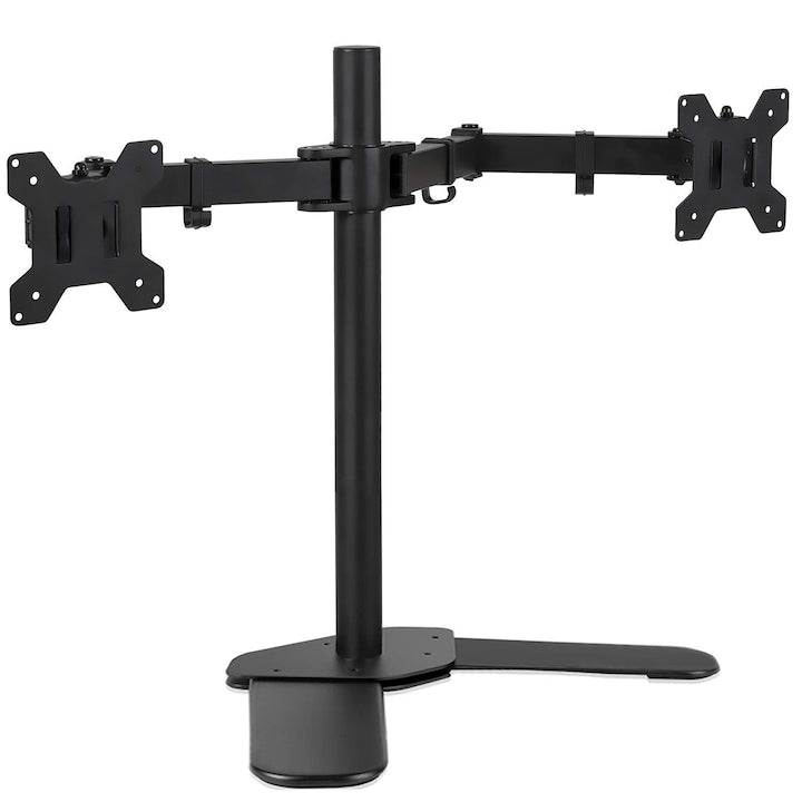 WALALLA Dual Monitor Stand, Freestanding, for 2 Screens up to 27 inches, Adjustable Arms, with VESA up to 100x100mm