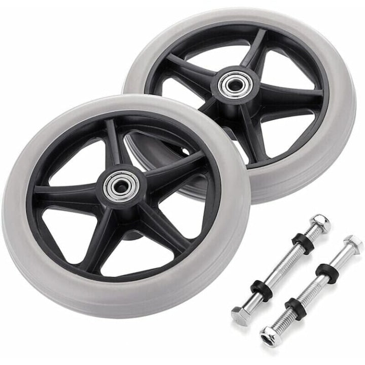 Set 2 roti de schimb din cauciuc gri de 6 inch pentru scaune cu rotile Bizaical rezistente la alunecare dimensiuni 150x24mm