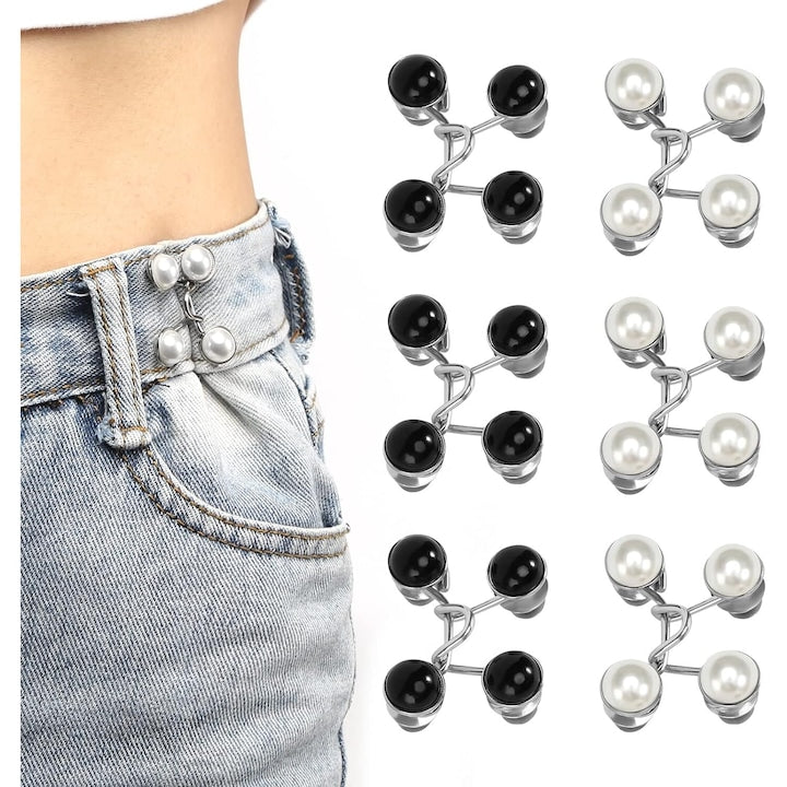 Set 6 Nasturi Ajustabili pentru Pantaloni PsAyl Negru/Alb Metal Design Simplu