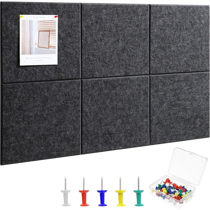 Tabla de afisare din pluta Walalla set de 6 piese usor de utilizat design creativ si personalizat vine cu 30 de pioneze suport autoadeziv potrivita pentru birouri camere de copii bucatarii 33 x 30 cm fetru gri inchis
