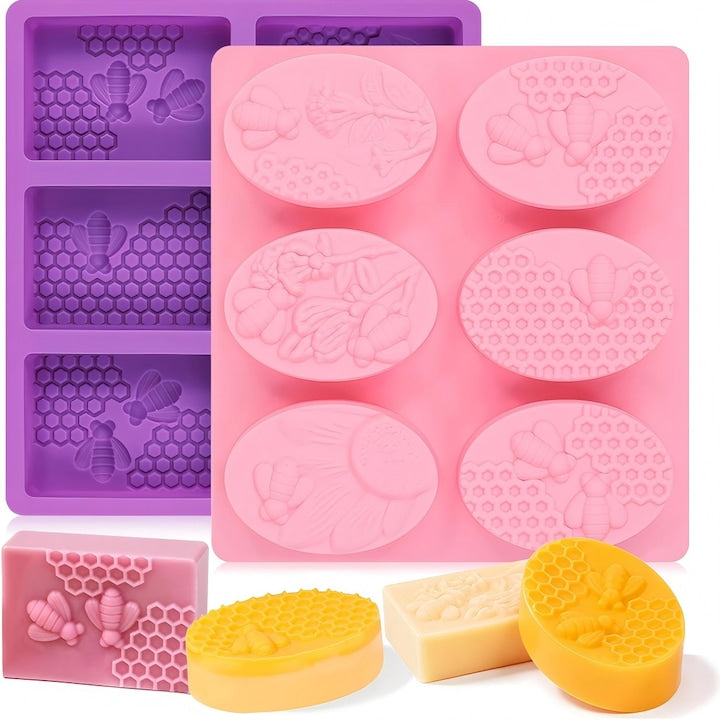 Set 2 Matrite de Silicon Model Oval cu Flori si Fagure 12 Cavitati Designuri Variate Usor de Demolat Rezistente Netoxice Inodore