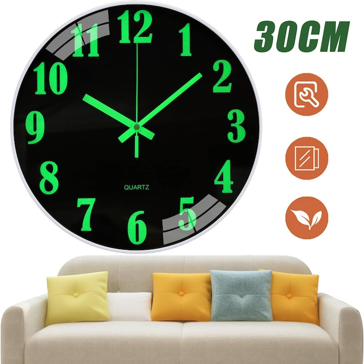 Ceas De Perete Modern Cu Lumina De Noapte Fara Ticaiat 30 cm Numere Si Ace Mari Cu Functie Luminoasa Ceas De Perete Decorativ Alimentat Cu Baterii Pentru Birou Bucatarie Sufragerie
