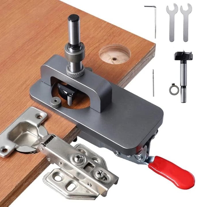 Hinge Jig Set Rqiurpn Aluminum, 7 Pieces, 35 mm, Durable Material, Adjustable, 120 x 120 x 60 mm, Multicolor
