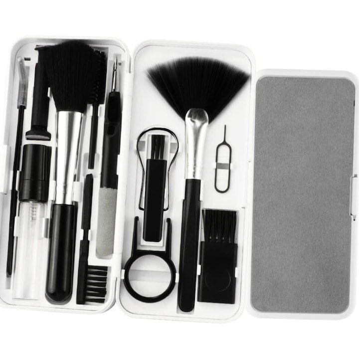 18-in-1 Portable Multi-functional Electronic Cleaning Kit for Laptops, Keyboards, Screens, Phones, Headphones, Cameras - White