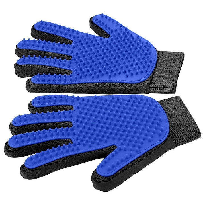 2-Pack Pet Grooming Gloves, Five-Finger Design, Adjustable, Navy Blue, 23x16.5cm