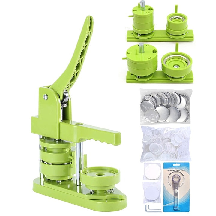 Set masina de facut insigne 58mm Rqiurpn 100 piese butoane Taietor cerc Carte magica Matrita magnetica inlocuibila Multifunctionala