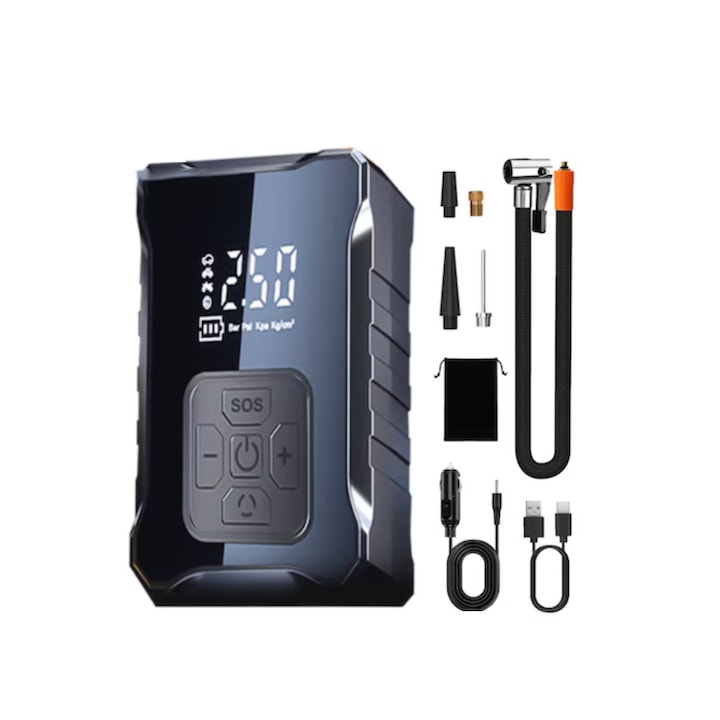 Rqiurpn Portable Car Compressor 150PSI 15000mAh, 3m hose, with digital gauge and LED, for car, bike, motorcycle tires, and balls