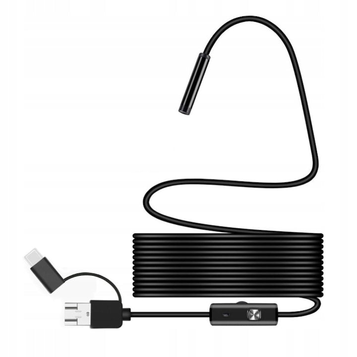 Camera endoscop Impermeabila 2 varfuri USB PC/Android 5 m Negru