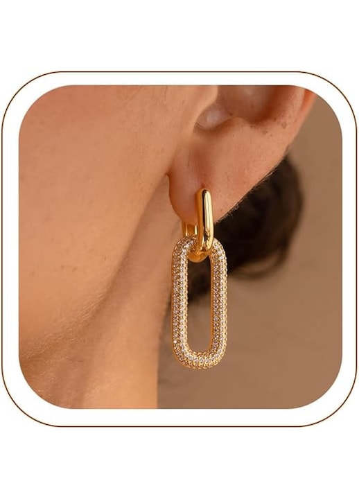 OEM - 14K Gold Earrings, Paperclip Design, Double Circle, 36.5mm, Hypoallergenic