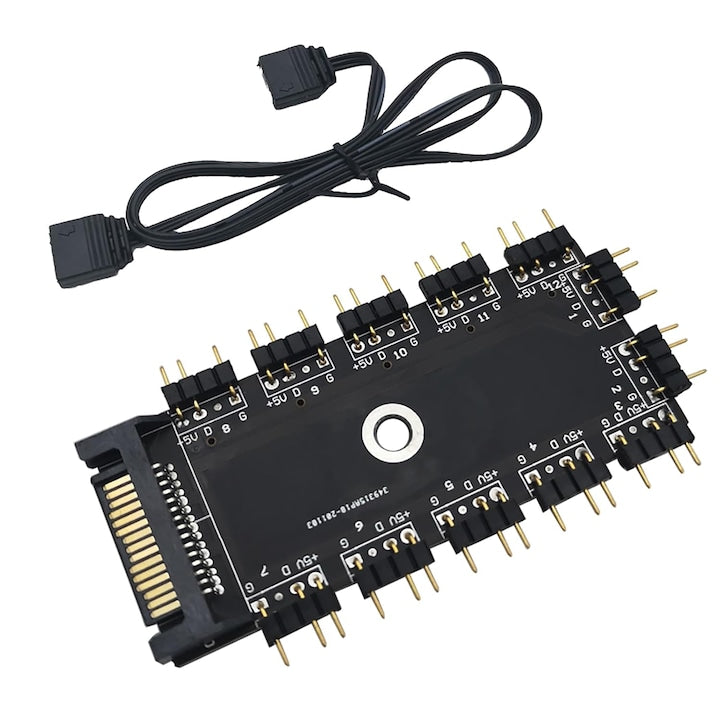 Hub controler ARGB cu 1 pana la 11 porturi 5 V Hub Separator LED RGB cu 3 Pini cu Suport Port SATA/IDE Porturi multiple Negru