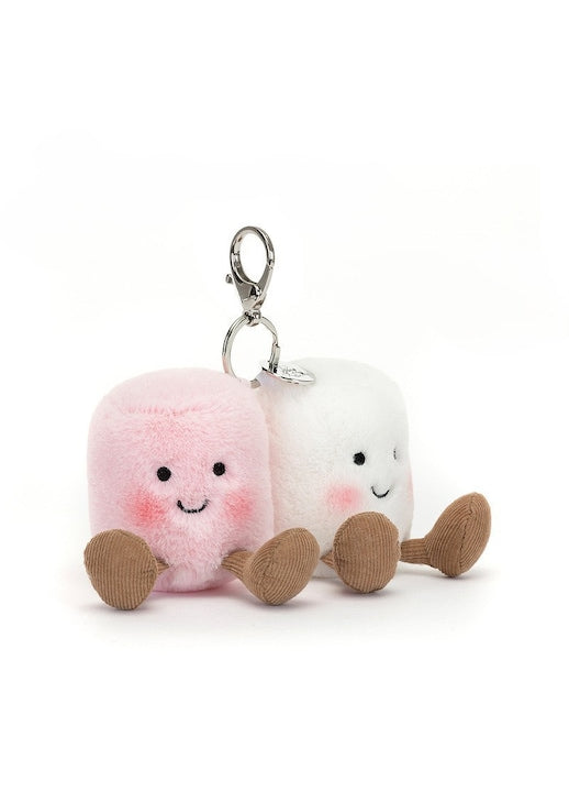 Jellycat Breloc plus Marshmallow pufos cu fata zambitoare si clips metalic Roz/Alb