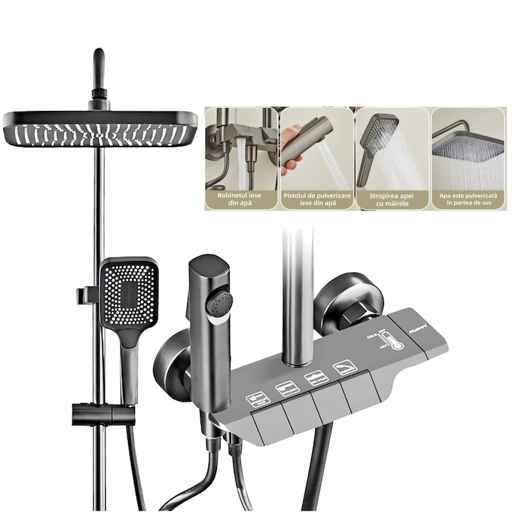 Complete Shower Column Wacorresi, rain shower head, hard water filter, grey