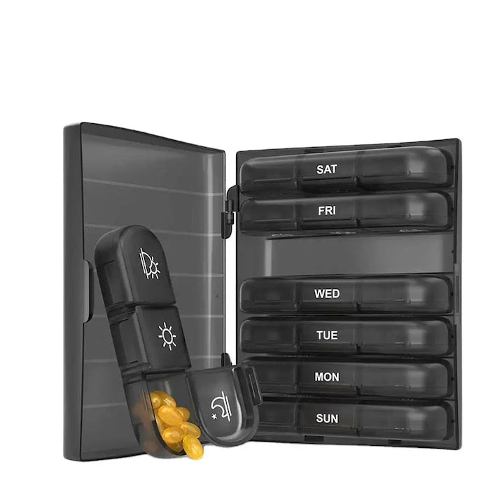 Pill Organizer 3 Compartments 15.6 × 12 × 4.2 cm Black – Removable Containers –