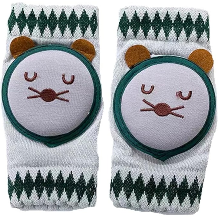 Baby Knee Pads, Cat Design, Cotton, Anti-slip, Hypoallergenic and Breathable Material, 0 - 3 Years, Dark Green