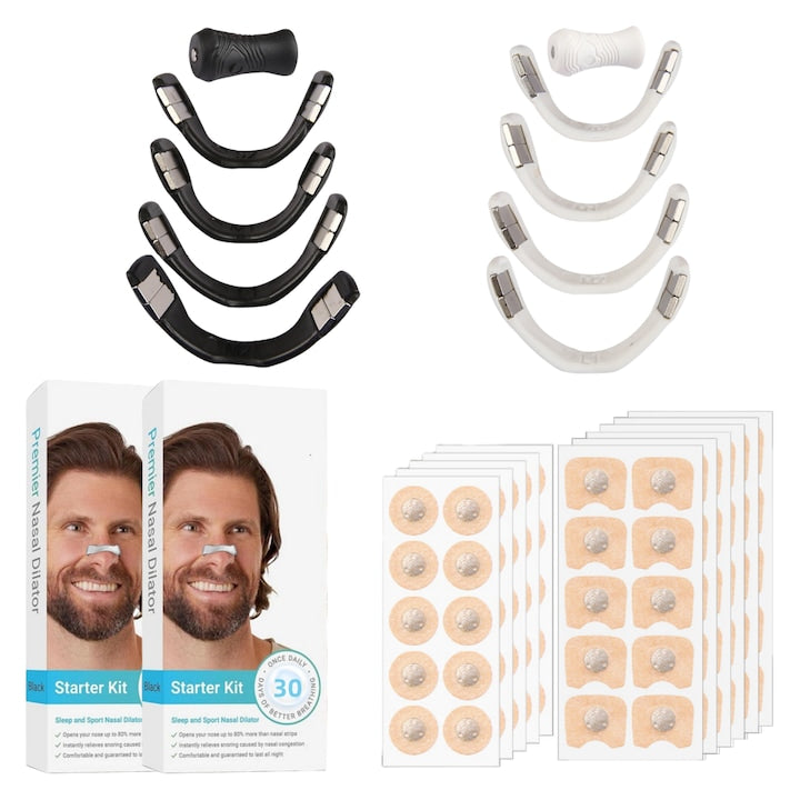 Set Dilatator nazal magnetic anti-sforait creste capacitatea de respiratie 60 de plasturi magnetici 2 seturi de 4 benzi magnetice de marimi diferite somn bun diferite dimensiuni Negru/Alb