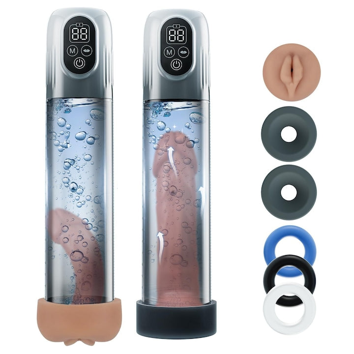 Pompa sexuala 4 in 1 afisaj inteligent 5 moduri suptie 6 moduri multifunctional pentru marirea penisului imbunatatirea erectiei si performantei sexuale Negru