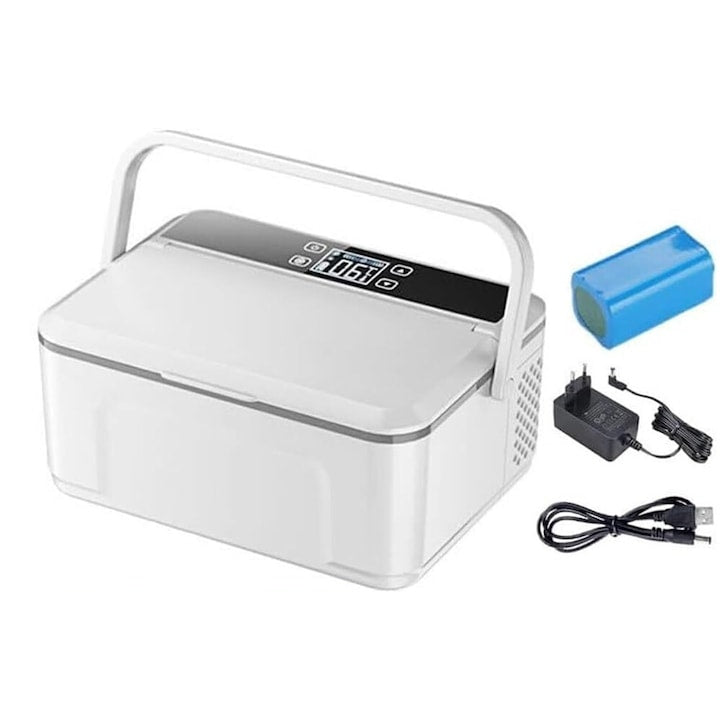 WALALLA Insulin Cooler Box, Large Capacity 450ml, Temperature Control 0-18C, 19x8x7cm, White